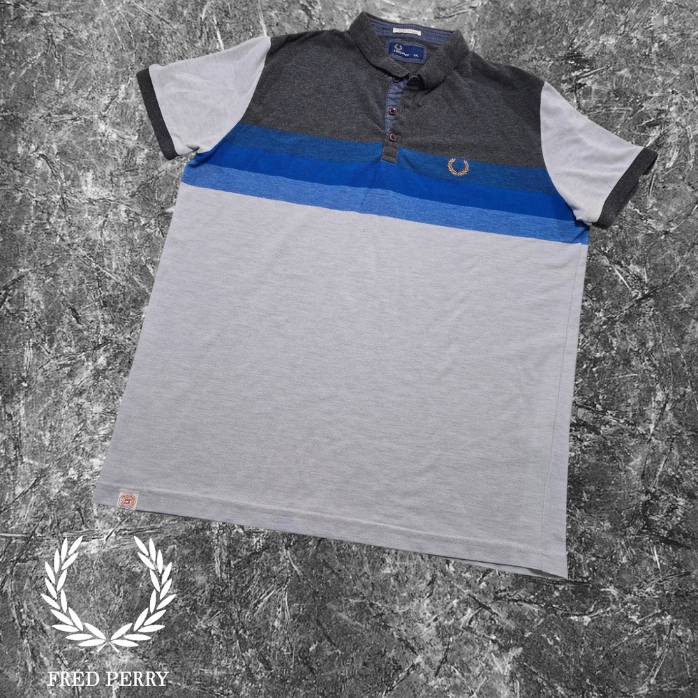 Fred Perry Mens Colorblock Organic Cotton Pique Polo Shirt Grey Blue XXL